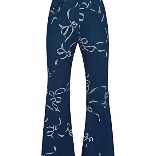 NINA RICCI BOW-PRINT EXAGGERATED FLARE JEANS