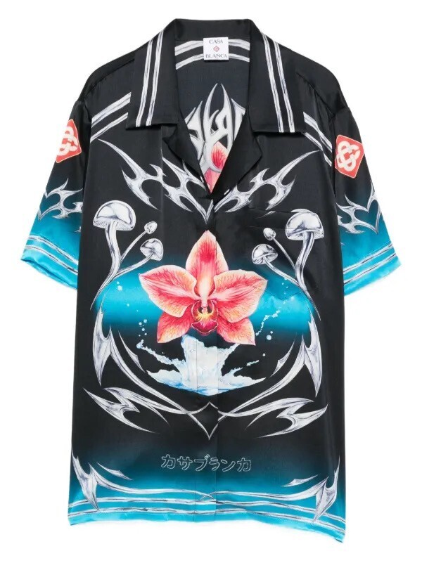 Casablanca orchid-print silk shirt