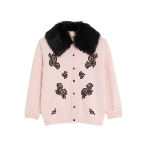VALENTINO レーストリム シアーカラーカーディガン