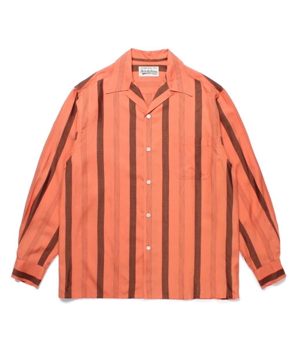 WACKO MARIA STRIPED OPEN COLLAR SHIRT L/S【ORANGE】