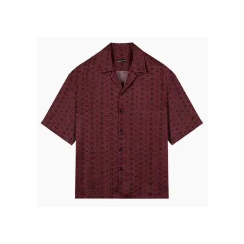 LAD MUSICIAN SILKY SATIN INKJET OCTAGON OPEN COLLAR SHORT SLEEVE SHIRT