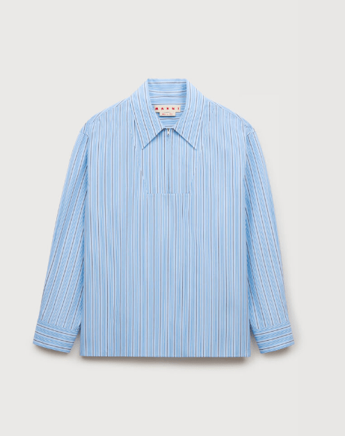 MARNI ライトブルー ポプリン製ストライプボウリングシャツ
