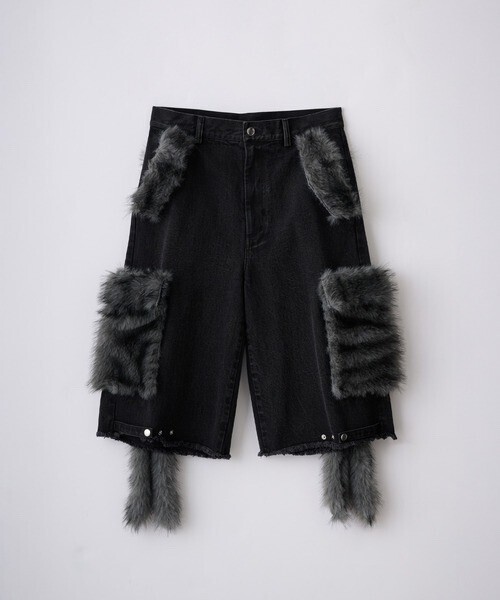 GRANCY FurPocket Design Half Denim Cargo Pants