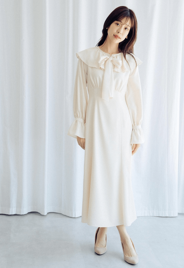 micofill ラッフル襟ワンピース【アイボリー】