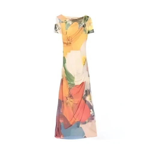 Desigual ウォーターカラー 花柄ミディ丈チュールワンピース