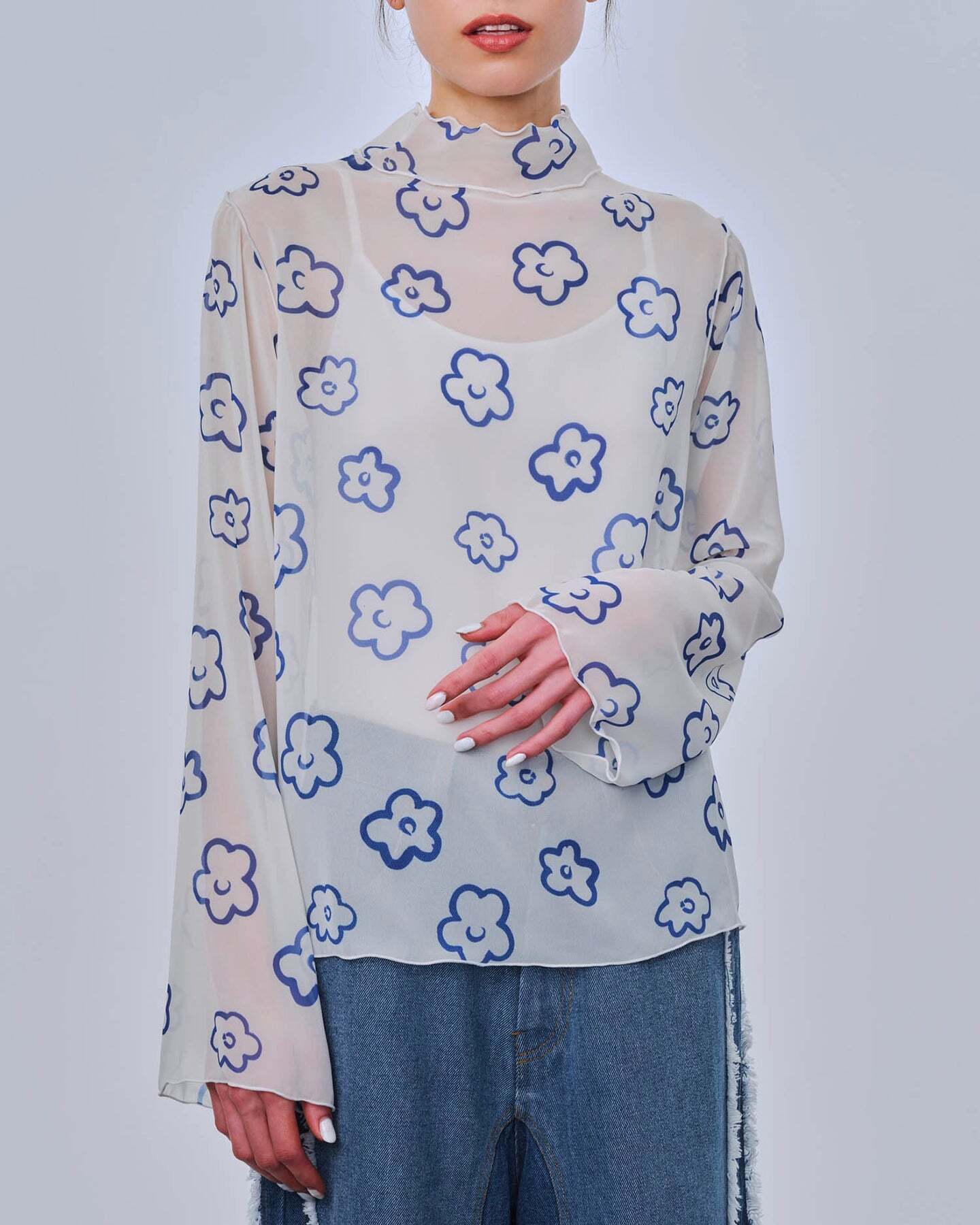 POPPY フラワーグラフィティシースルートップス