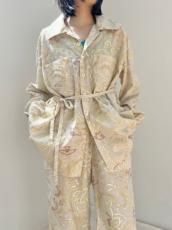 kéngo "tooku no kuni" printed 2 pockets shirt