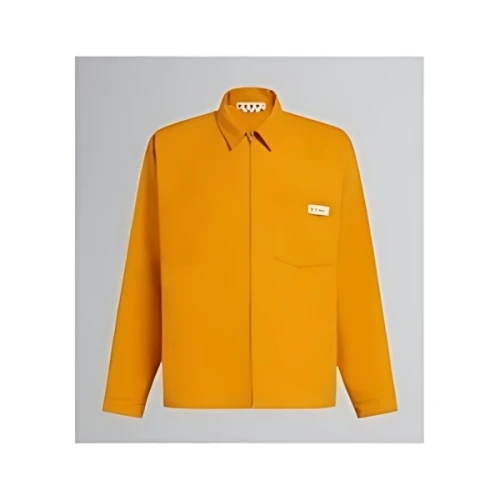 MARNI オレンジ ギャバジン製 ジップアップ オーバーシャツ
