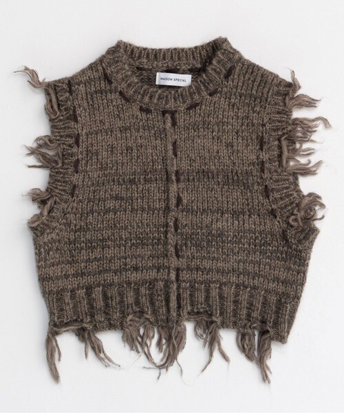 MAISON SPECIAL Distressed Effect Fringe Knit Vest