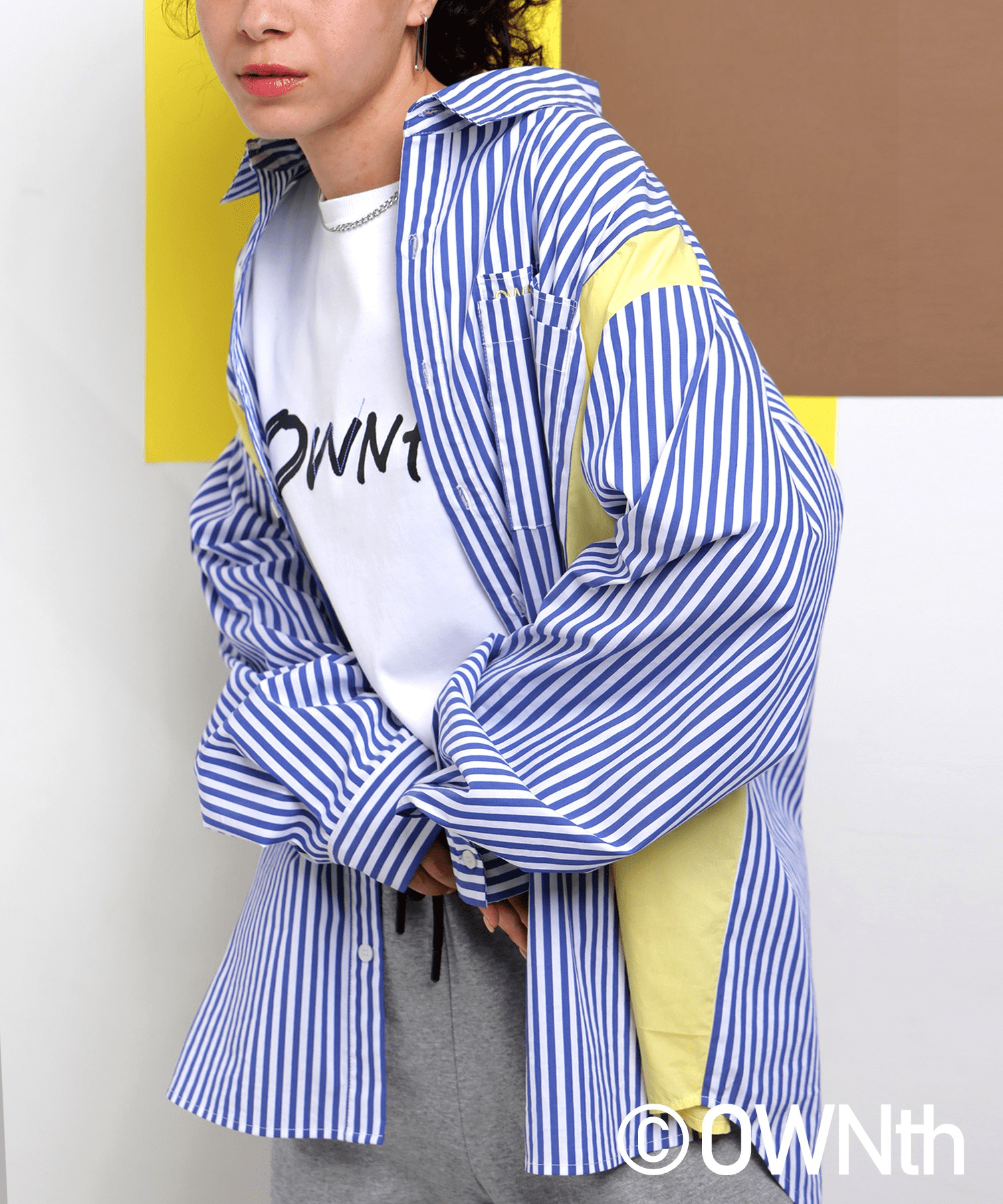 antiqua 【OWNth】配色ドッキングストライプシャツ・owt-5002