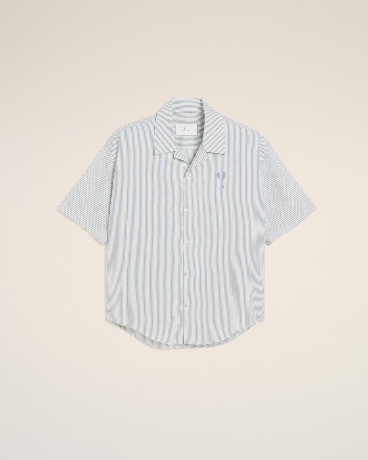 AMI PARIS ブルーコットン キャンプカラー ショートスリーブ シャツ
