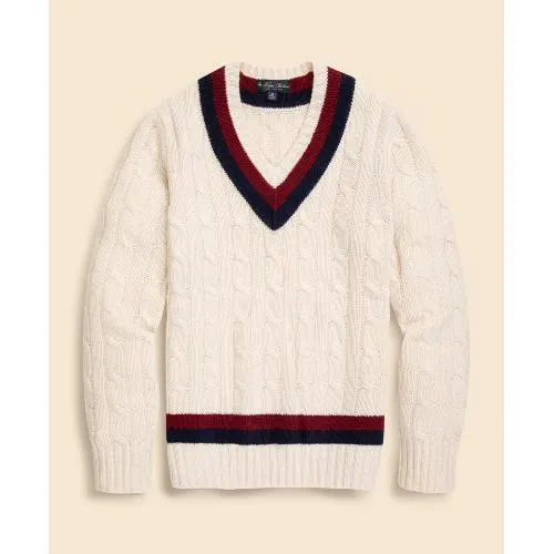 BROOKS BROTHERS ウール ケーブル Vネックテニスセーター