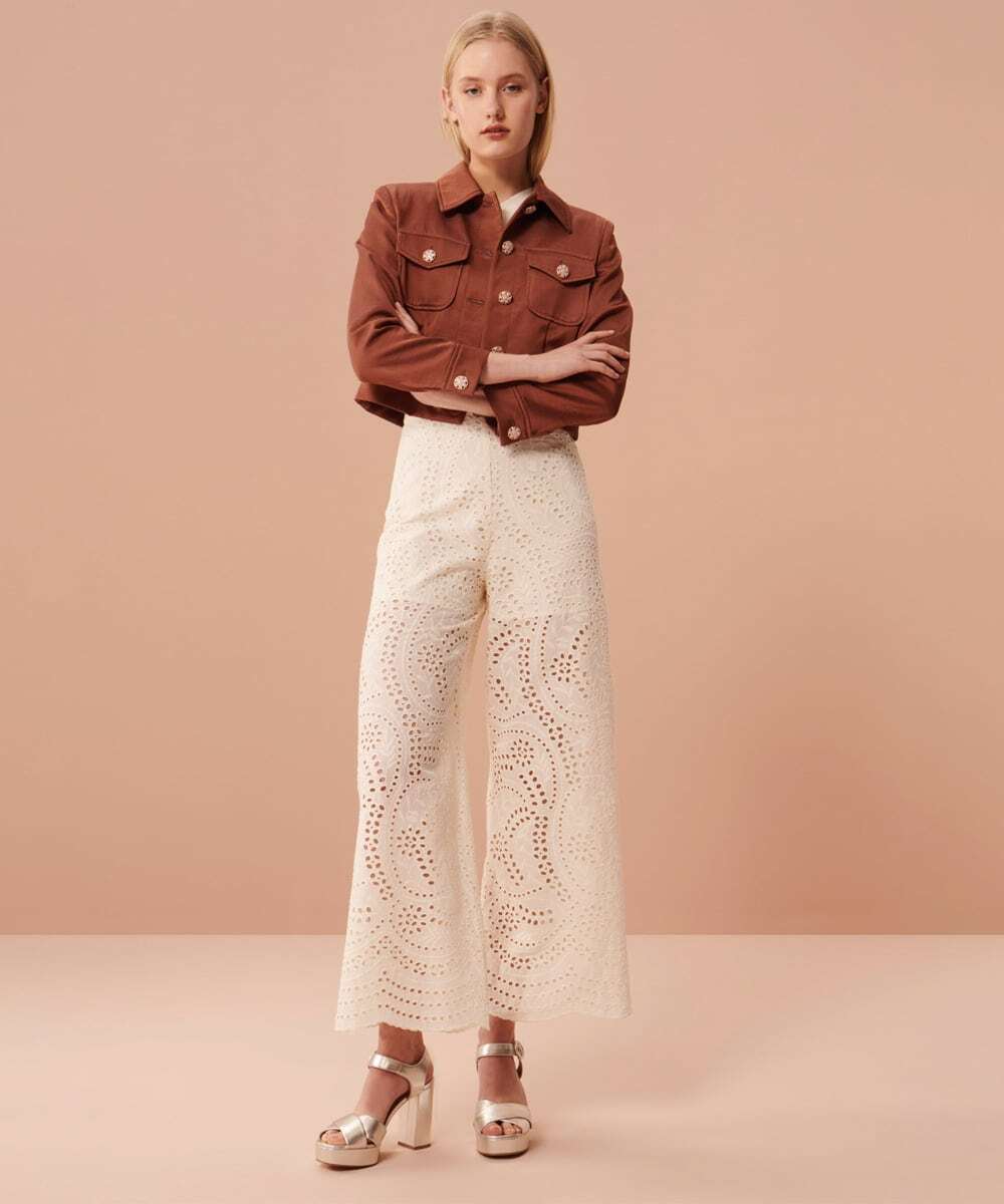 TARA JARMON Maxi flowers embroidery pants