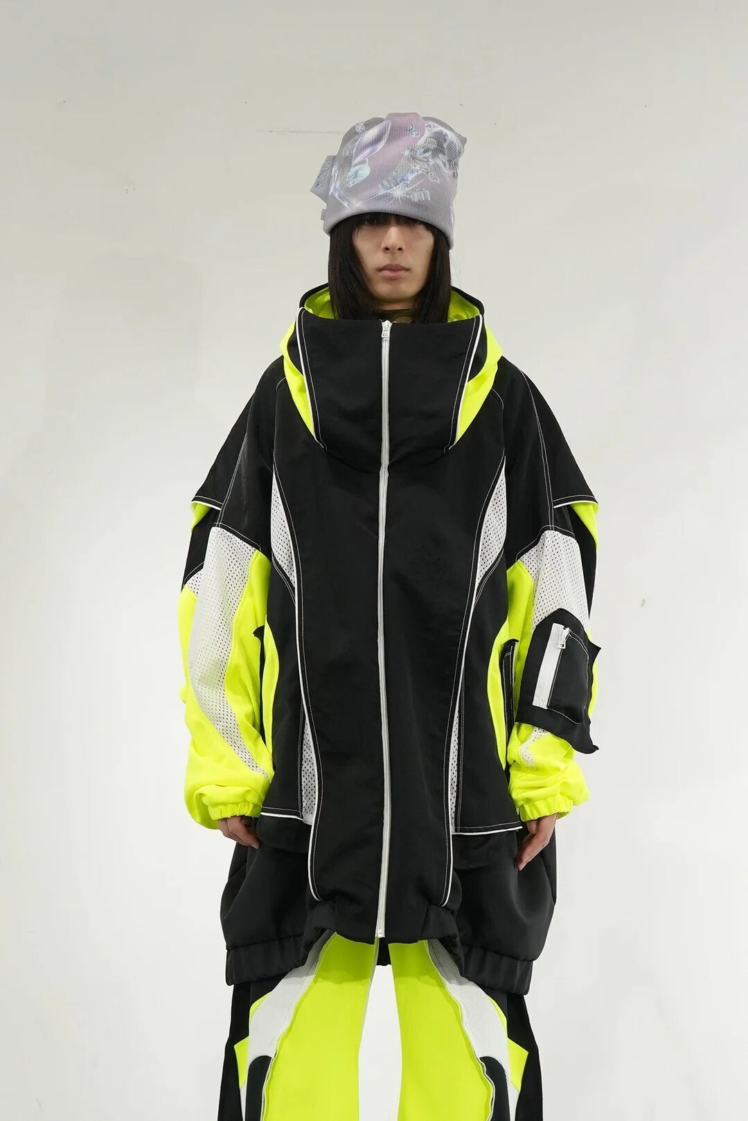 BALMUNG ジャージ重ねハイネックビッグパーカー (AIR-B) - Black