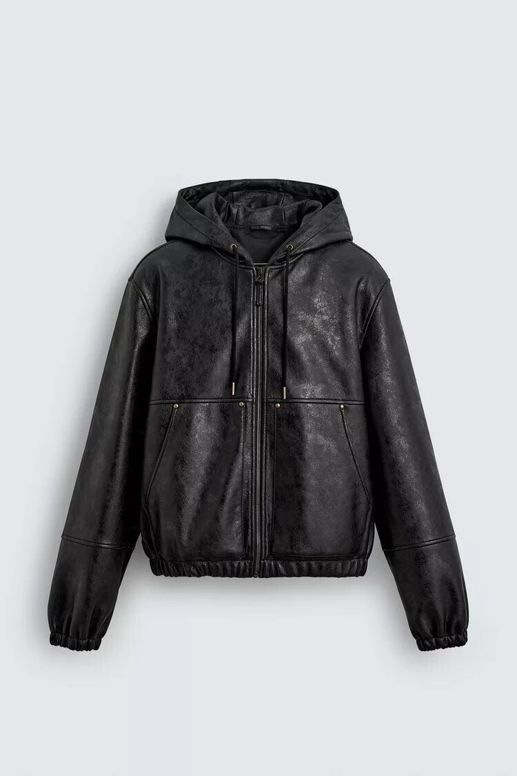 ZARA フェイクレザー フーデッド ジャケット