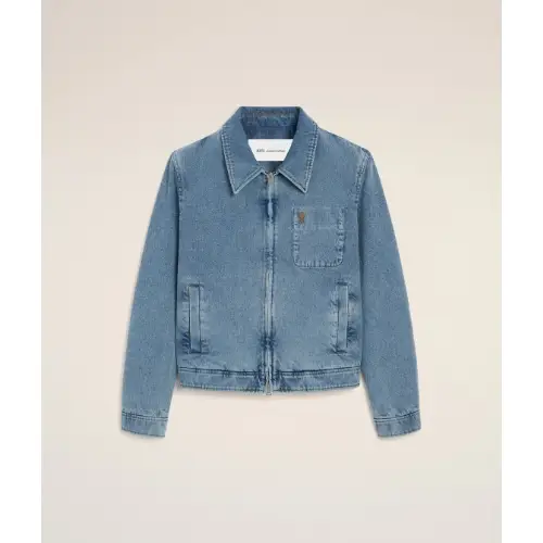 AMI Paris ブルー コットン コントラスト Ami De Coeur ジップジャケット