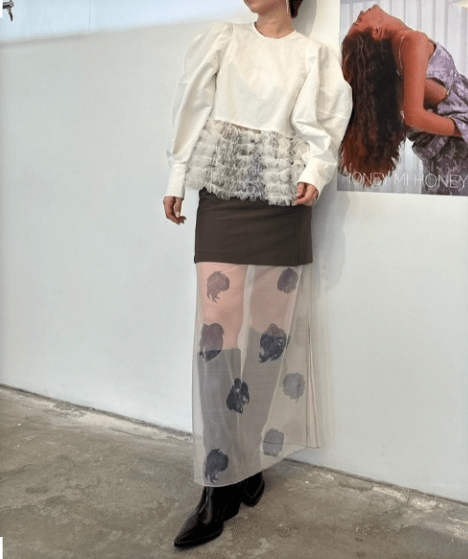 Honey mi Honey rose pattern tulle skirt