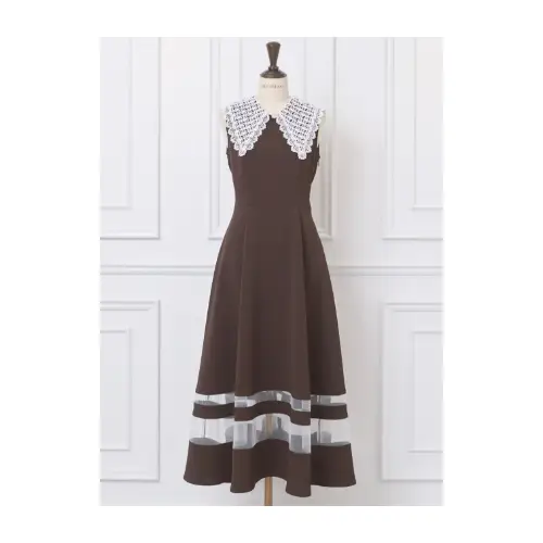 MISTREASS Lace Collar Sheer Line Dress