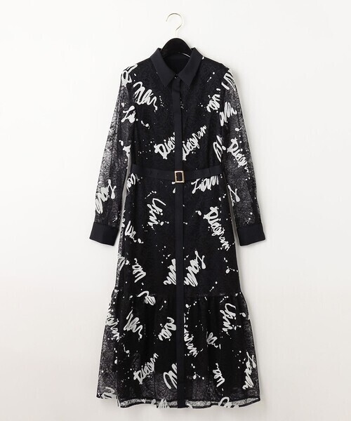 GRACE CONTINENTAL レースフロッキープリントドレス