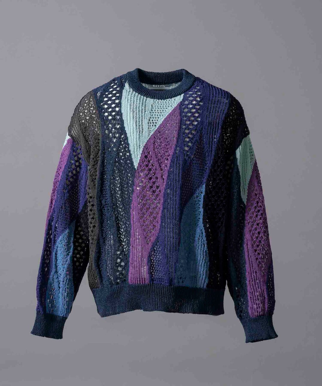 MAISON SPECIAL Prime-Over Mesh Intarsia Crew Neck Knit Pullover