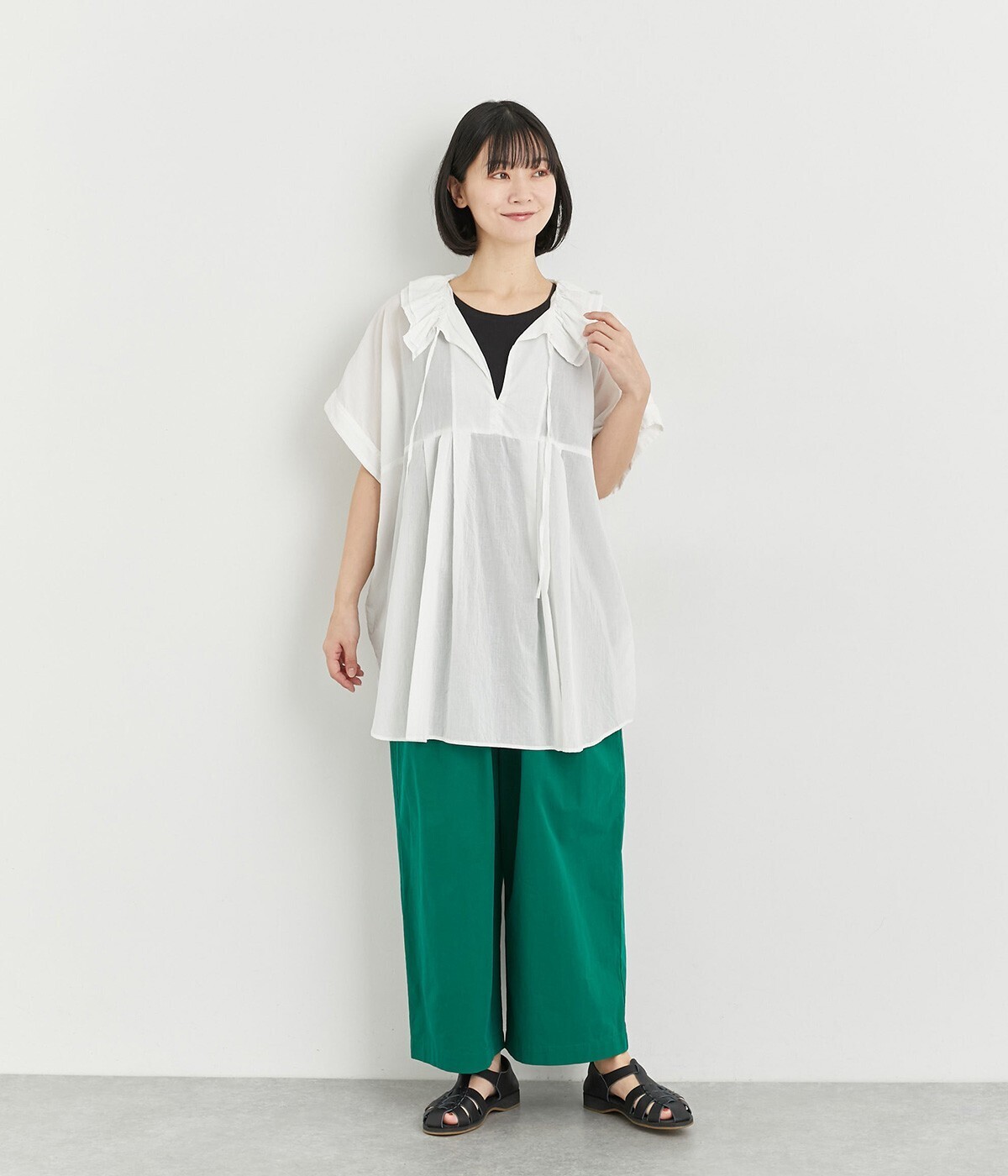 CALINER LightVoileフリルカラーチュニック