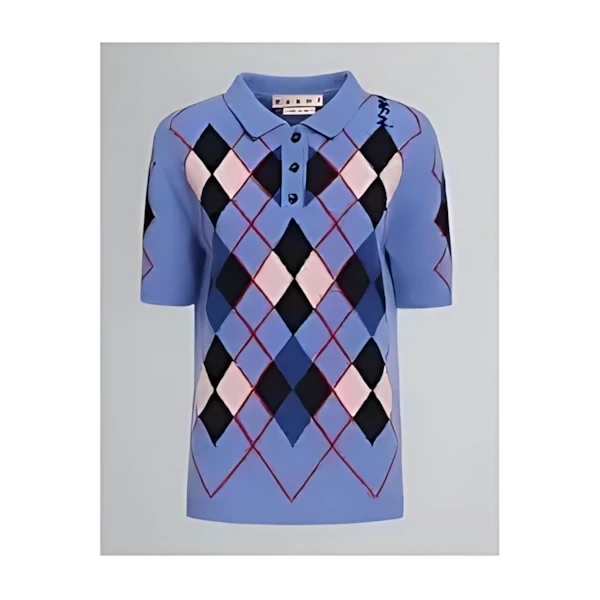 MARNI ライトブルー アーガイルウール製ポロシャツ