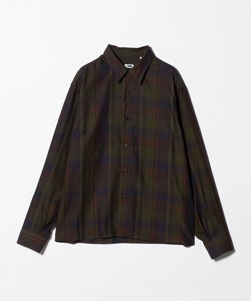 H BEAUTY&YOUTH <H>レーヨンシルクチェック スローオン レギュラーカラーシャツ