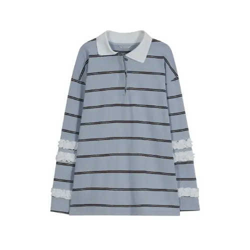 TYPESERVICE Stripe Frill Collar Top