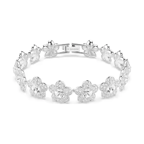 SWAROVSKI ブレスレット ラウンドカット, フラワー, ホワイト, ロジウム・プレーティング