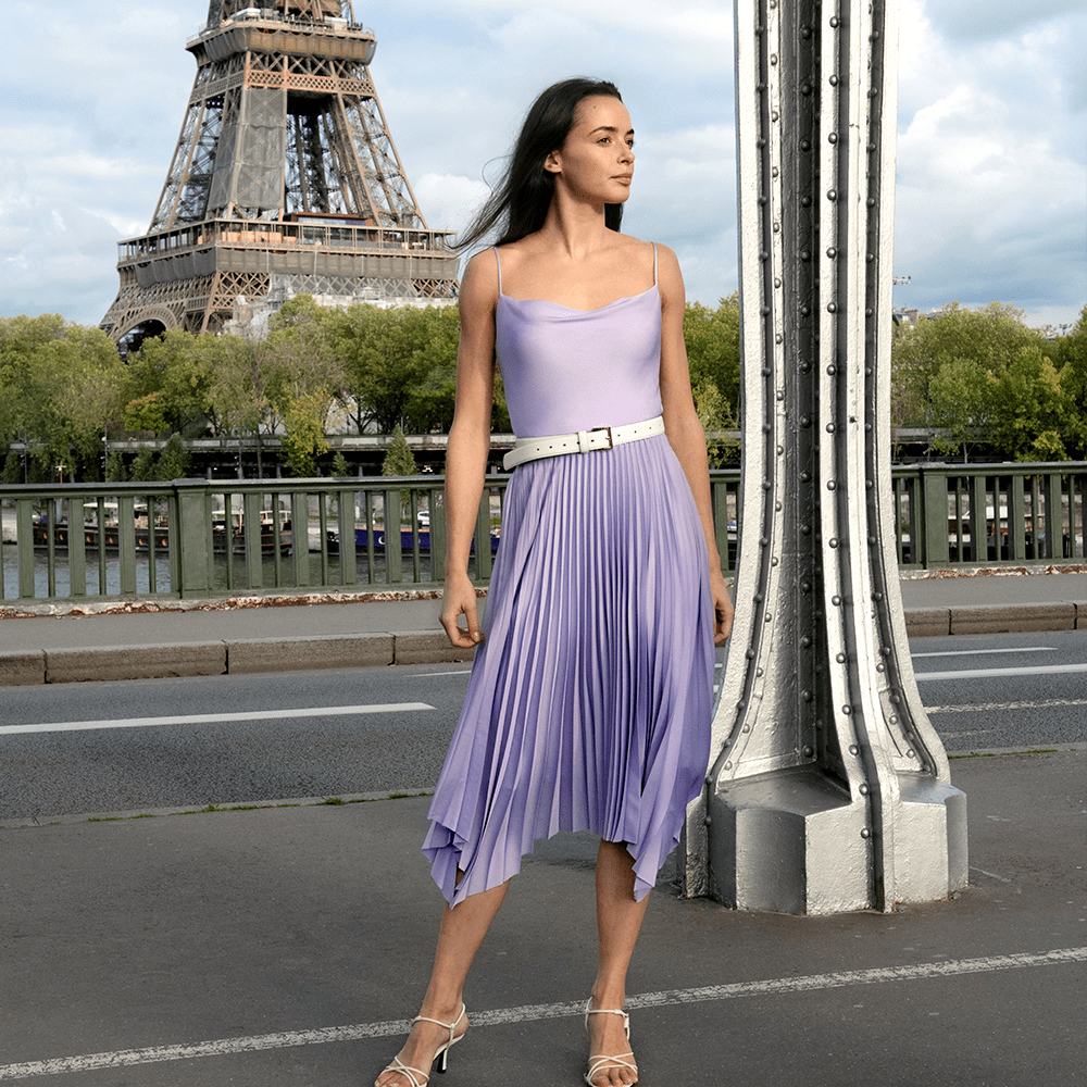 LILYSILK LILYSILK シルク スカート イレギュラー ヘム フレア ロングプリーツスカート