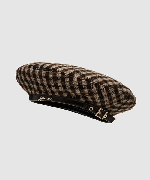 GANNI Checked Wool Mix Beret