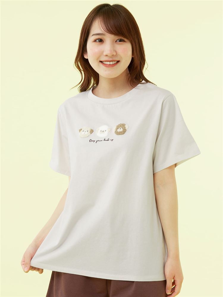 tutuanna [リラっこティ]綿100％犬サガラ刺繍半袖Tシャツ