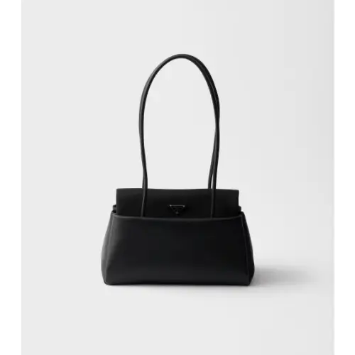 PRADA パサージュ ミディアム レザー バッグ Re-Nylon フラップ付
