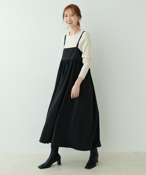 natural couture サラッと着られる万能キャミワンピース コードパイピングギャザーキャミワンピース