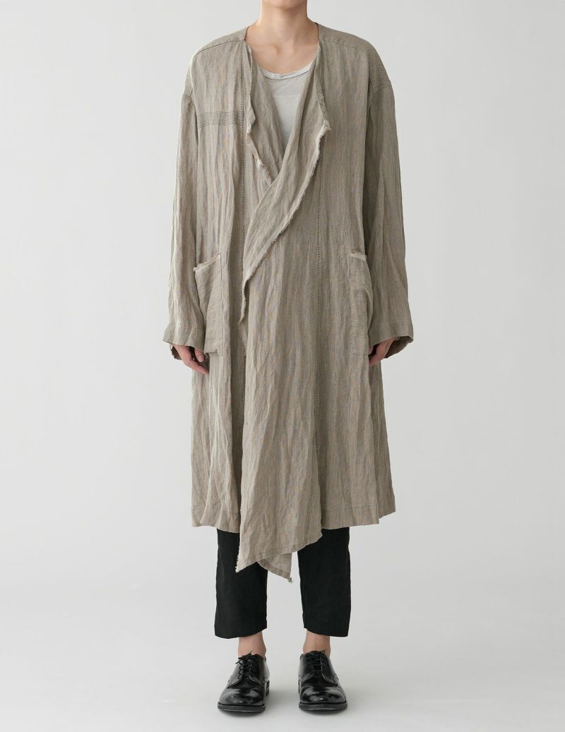 pas de calais 先染めリネン コート