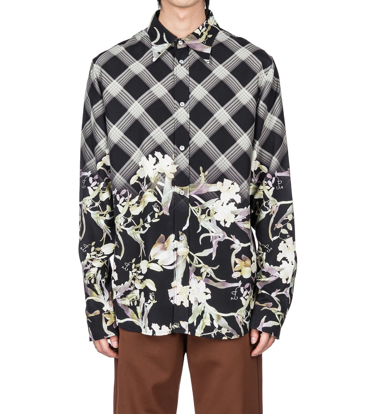 Acne Studios SURRI LS VISCOSE FLOWER CHECK PRINT NAVY MULTI