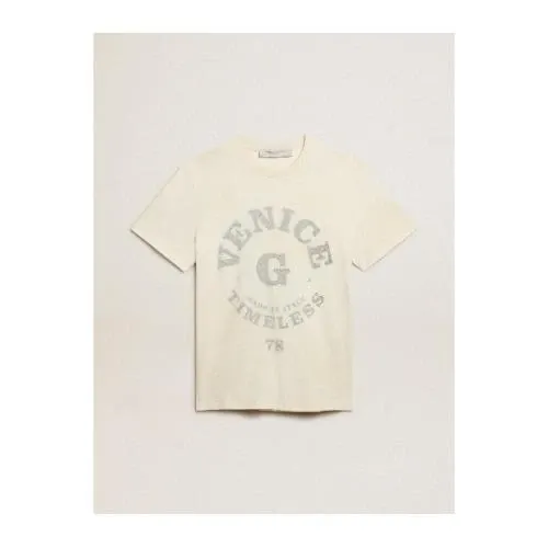 GOLDEN GOOSE Tシャツ メンズ コットン（ユーズドホワイト） フェードレタリング