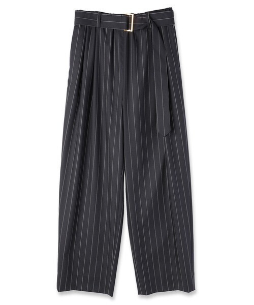 CULLNI Stripe Twill 2 Tuck Wide Pants with Long Belt