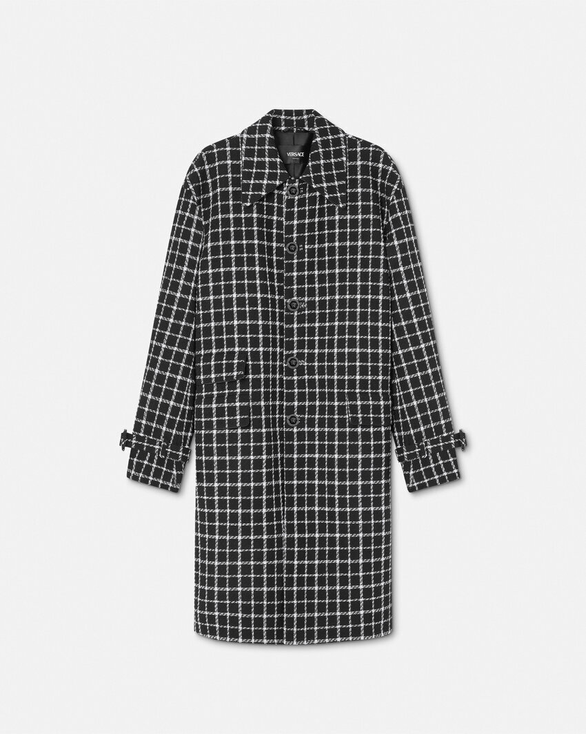 Versace シングルブレスト ツイード オーバーコート