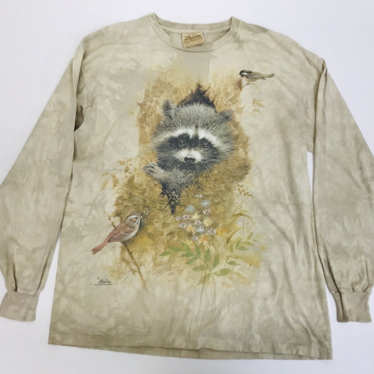 THE MOUNTAIN 長袖 Tシャツ ロンT 動物アート あらいぐま柄 ベージュ