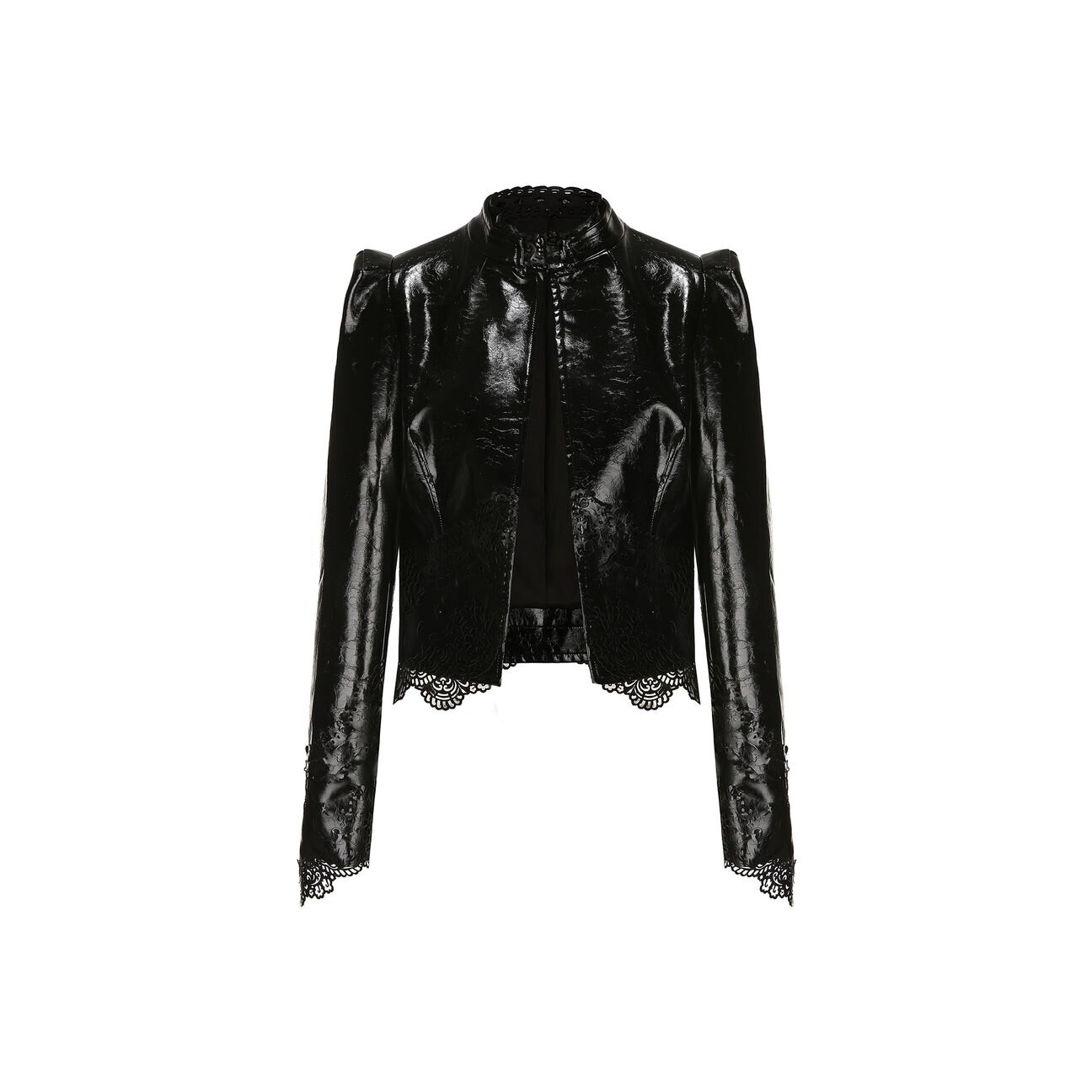 Room SERVICE Lazercut Lace Decoration Leather Jacket