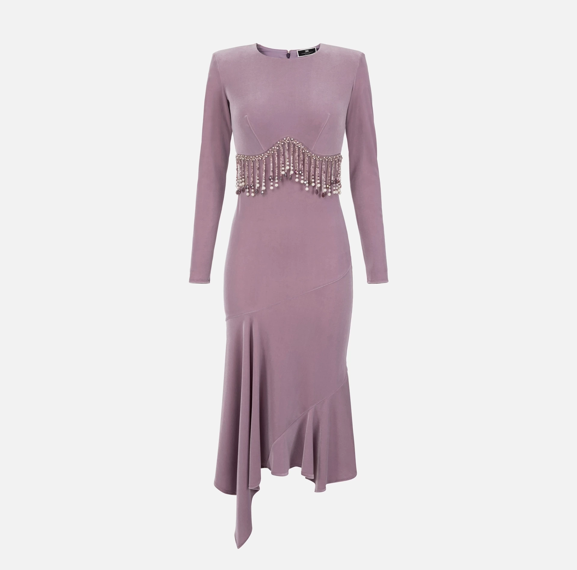 ELISABETTA FRANCHI Velvet midi dress with beads