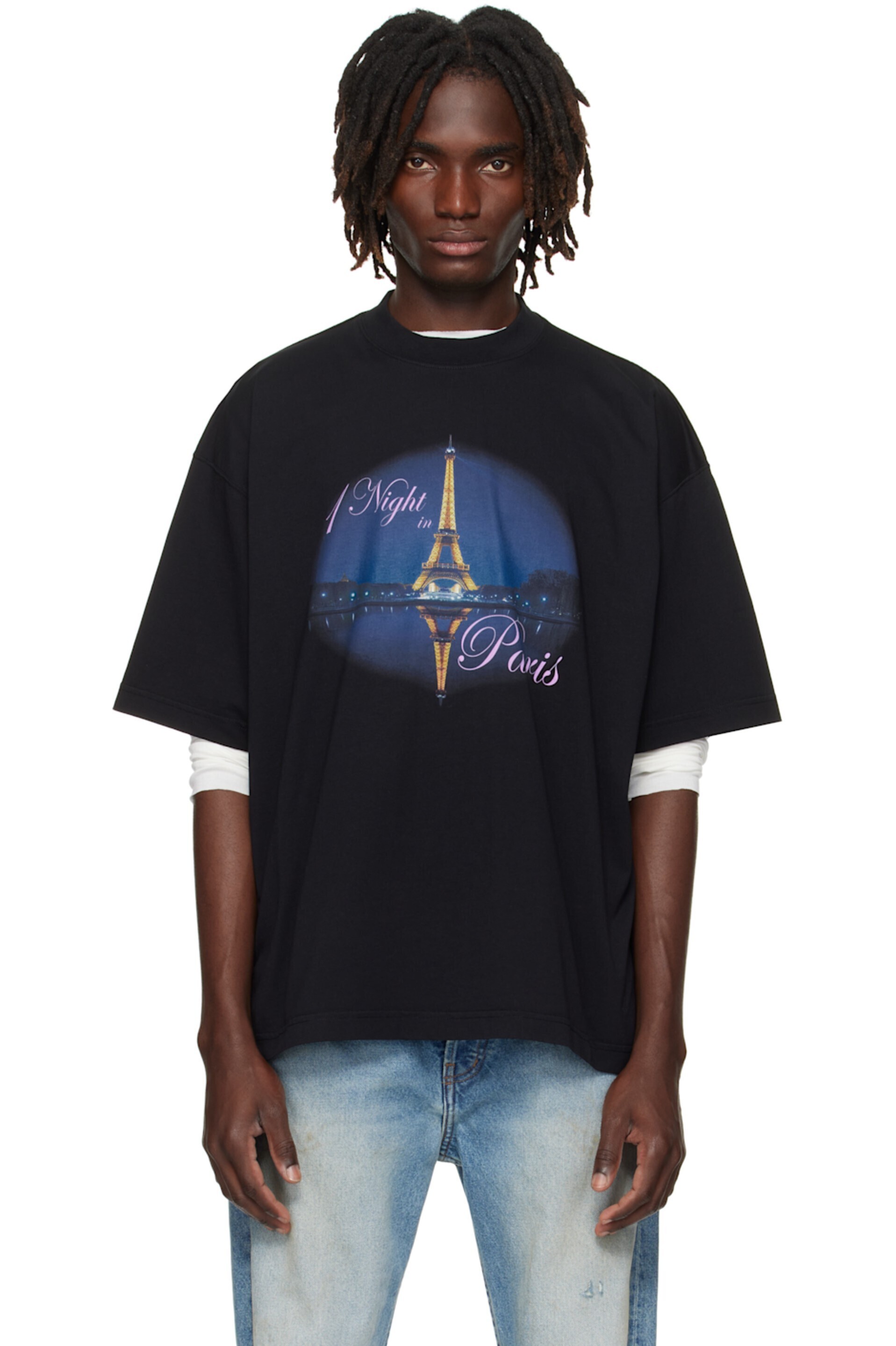 VETEMENTS ブラック 'Night In Paris' オーバーサイズ Tシャツ