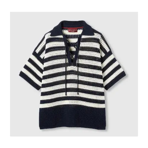 GUCCI Striped cotton knit polo shirt