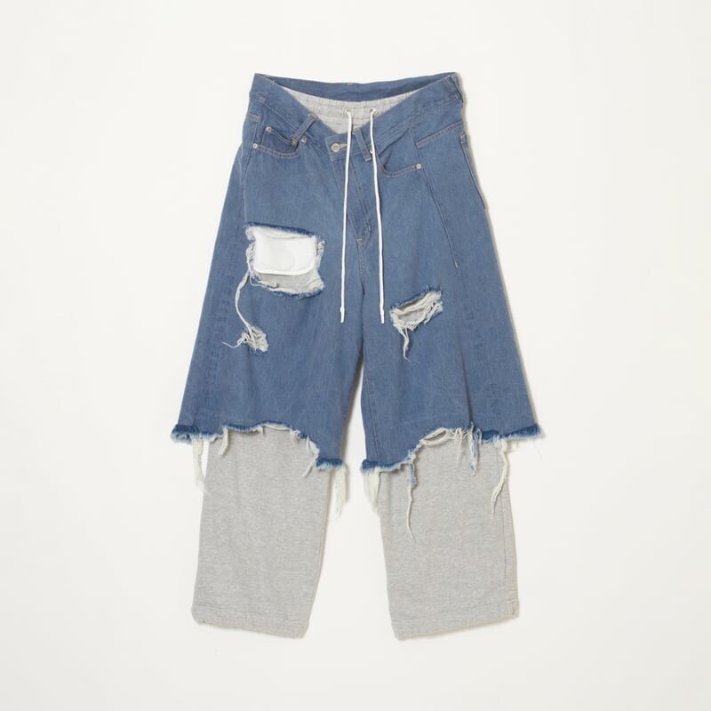 SOL TRICK LAYERED DENIM SWEAT PANTS