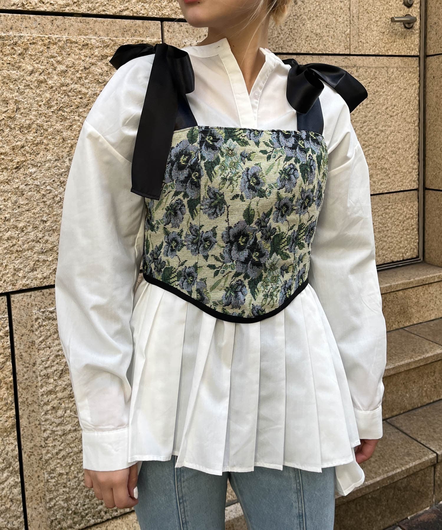 HEYUMM ゴブランジャガードコルセットビスチェ