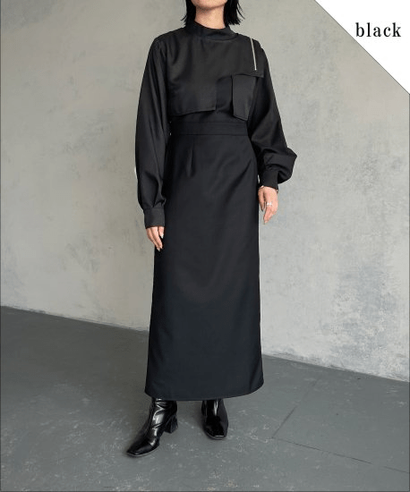 &g’aime ZIP SWITCHING LAYERED LONG SLEEVE DRESS/988-63405
