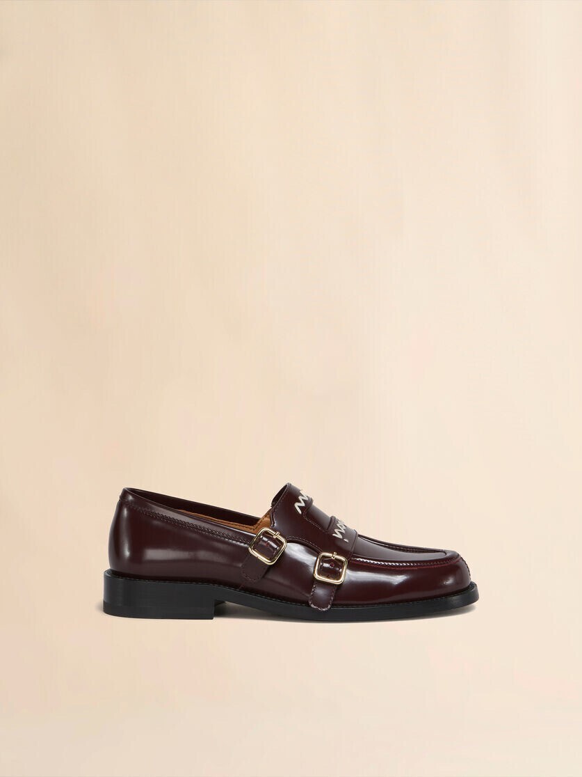 MARNI バーガンディ レザー製 Bambi 3.0 ローファー、ダブルバックル付き