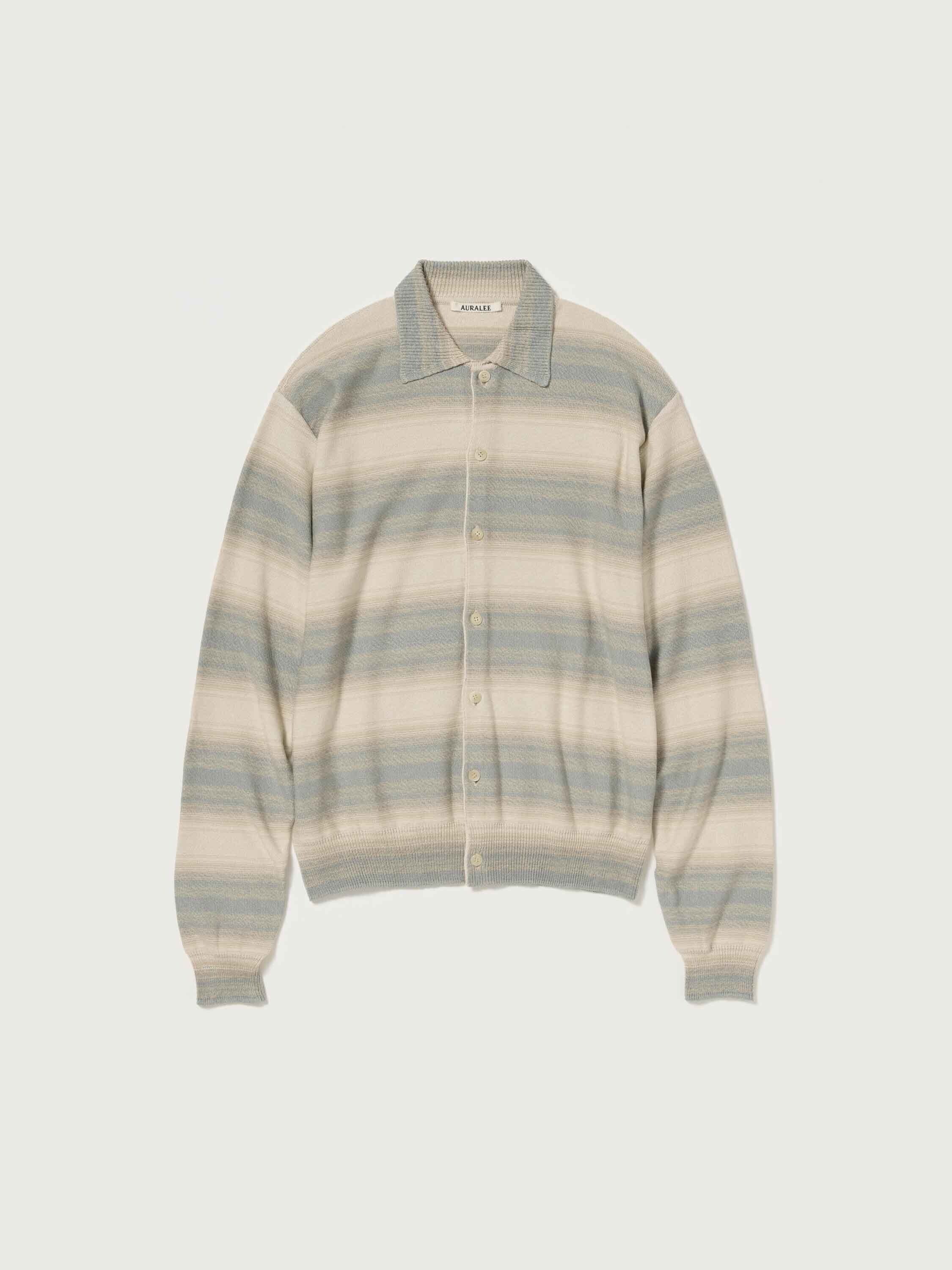 AURALEE COTTON SILK GRADIENT STRIPE KNIT SHIRT CARDIGAN