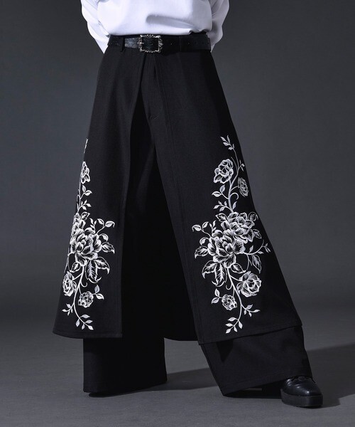 Ellno Loset フラワー刺繍ラップワイドパンツ